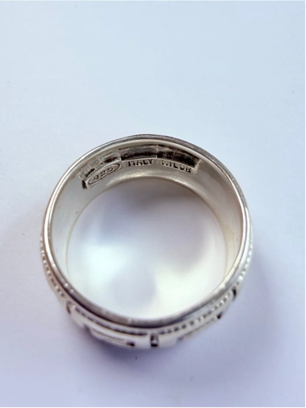 Milor Engraved Greek Key Versace Style 925 Sterling Silver 9MM Band Ring Italy - Picture 4 of 6